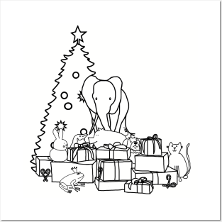 Merry Christmas from the Cute Animals Line Drawing Posters and Art